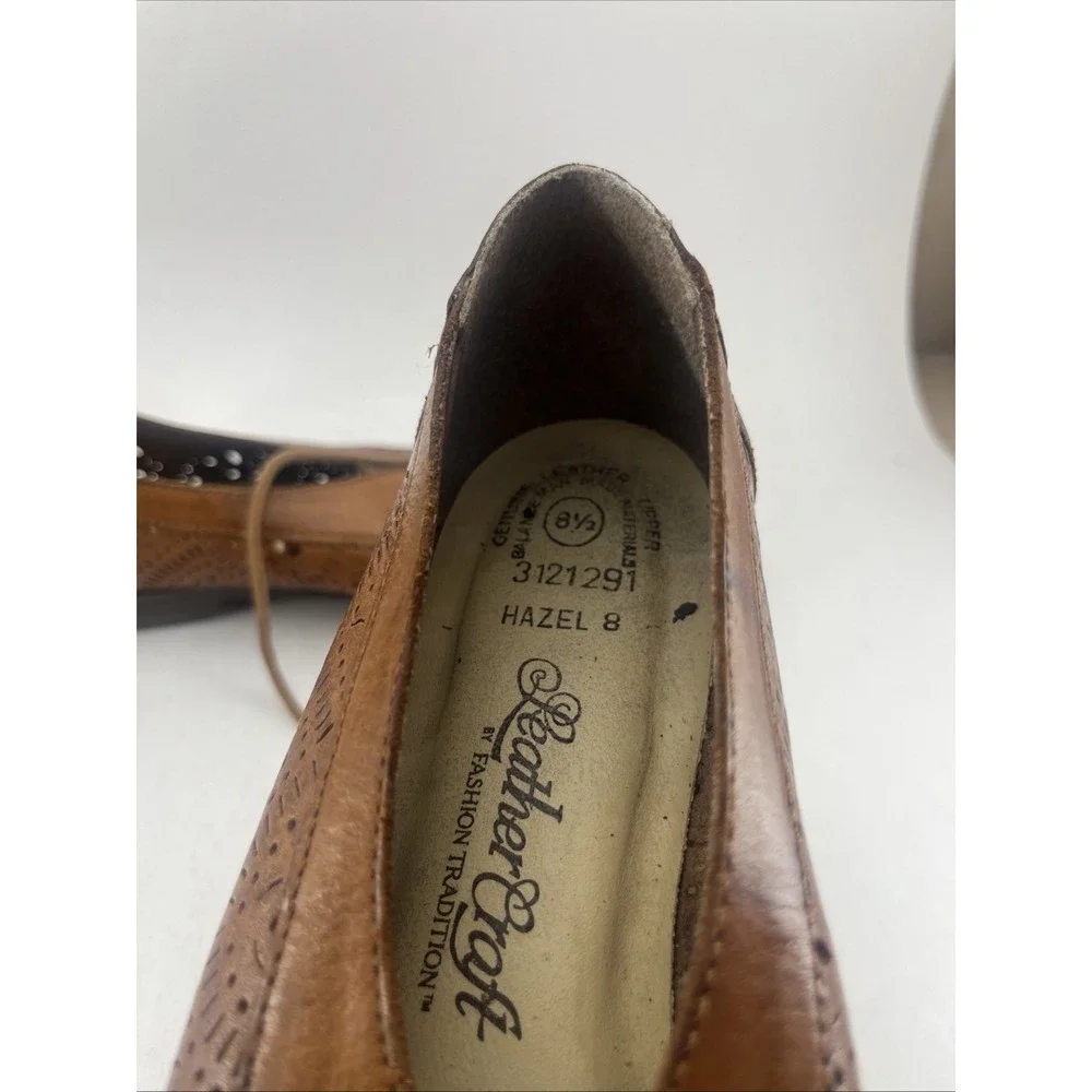 Vtg Leather Craft By Fashion Tradition Tan Cut Out Leather Shoes Sz 8.5 Womens